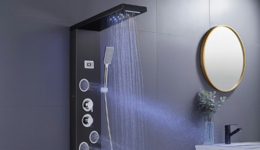 BathSelect shower panel with body jets and handheld shower